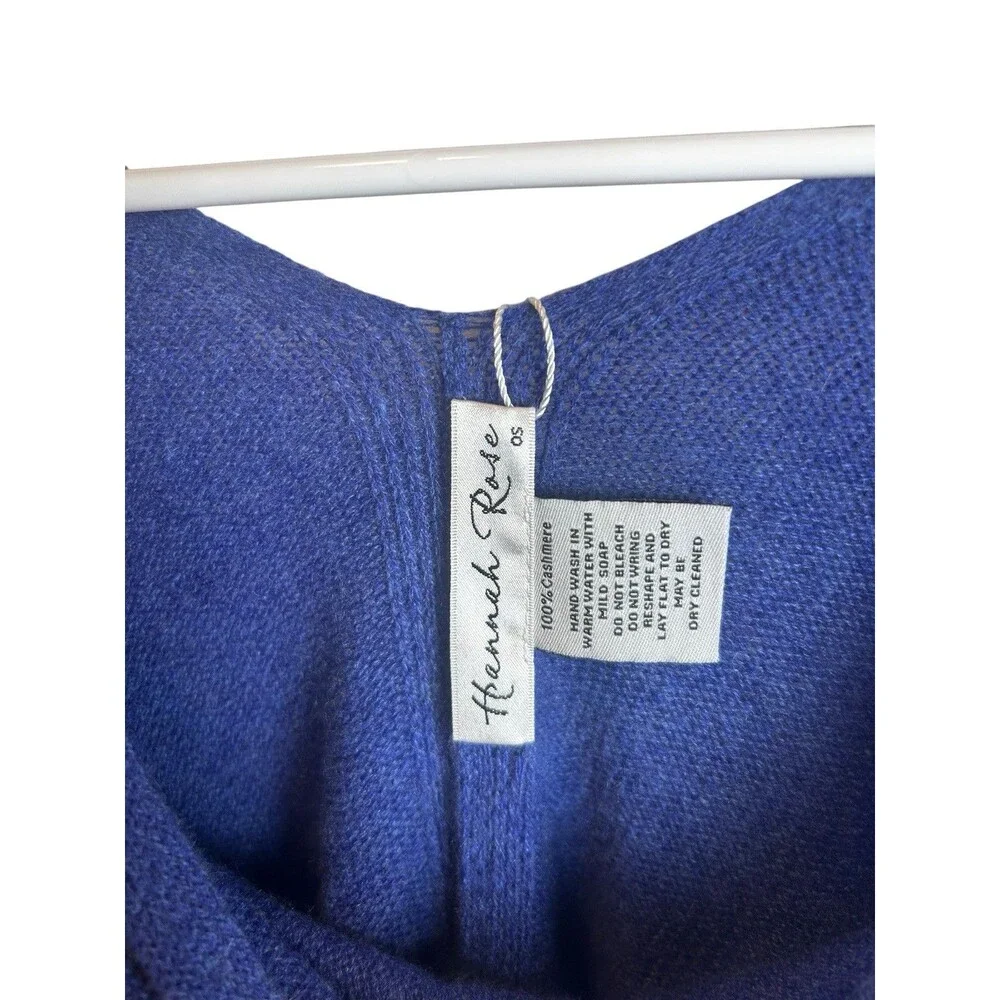 Hannah Rose 100% Cashmere Ruffle Hem Poncho Sweater Royal Blue OS